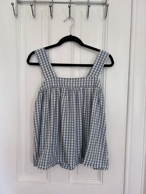 Blue Gingham Sleeveless Square-Neck Women’s Top
